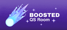 a purple background with a comet and the words boosted qs room on it