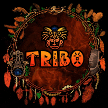 a tribe logo with feathers and a face on it