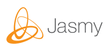 a logo for a company called jasmy with an orange circle on a white background