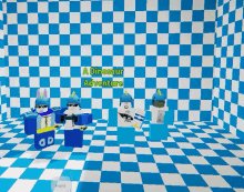 a blue and white checkered room with the words a dinosaur adventure on the wall