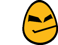 a yellow egg with a black outline has an angry face