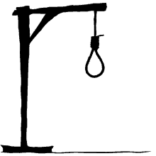 a black and white drawing of a hangman 's noose hanging from a pole