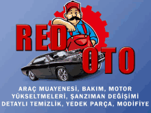 a cartoon of a man working on a car with the words red oto below it