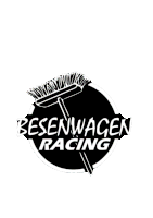 a black and white logo for a company called besenwagen racing with a broom in the center .