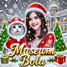 a picture of a woman and a cat with the words museum bola on it