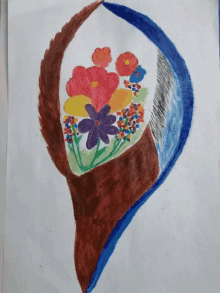 a child 's drawing of flowers inside a heart