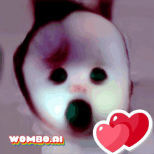 a picture of a baby with two hearts and the words wombo.ai below it