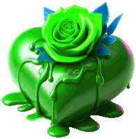 a green heart with a green rose and the letters a.c. on the bottom