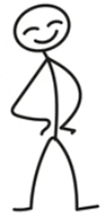 a stick figure with a smiley face on his face is standing with his hands on his hips .