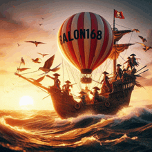 a pirate ship with a ballon that says balon168