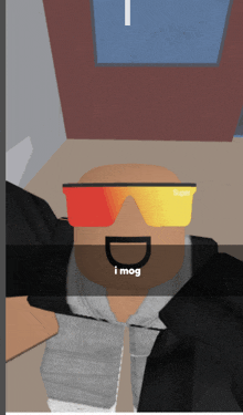 a cartoon character wearing sunglasses with the word i mog on the bottom right