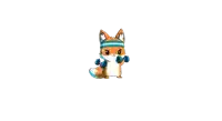 a fox wearing a headband and holding dumbbells