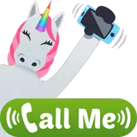 a sticker of a unicorn holding a cell phone with the words call me below it