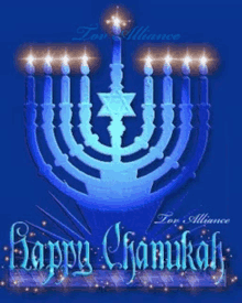 a picture of a menorah with the words happy chanukah on it