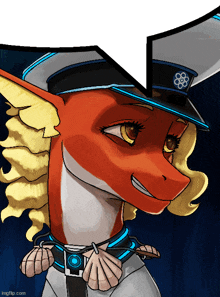 a cartoon drawing of a dragon wearing a hat and collar