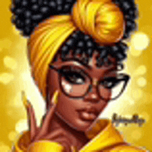 a cartoon illustration of a woman wearing glasses and a yellow turban .