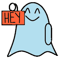 a ghost holding a sign that says hey