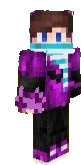 a minecraft character wearing a purple shirt and scarf .