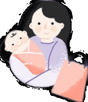 a cartoon drawing of a woman holding a baby in her arms .