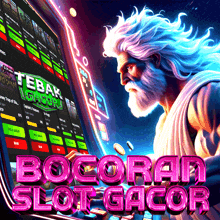 a man with a beard playing a slot machine with the words bocoran slot gacor below him