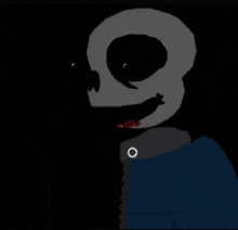 a cartoon drawing of a skeleton with a blue shirt and a black background .