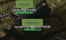 a screenshot of a video game shows two spiders one of which is stinkie