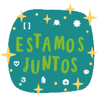 a green sticker that says estamos juntos