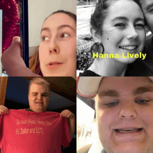 a collage of four people with the name hanna lively in yellow