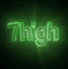 the word 7high is glowing in green on a dark background