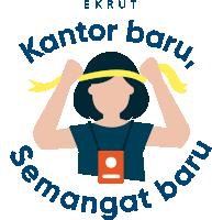 a logo for ekrut kantor baru semangat baru with a woman measuring her head