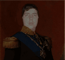 a painting of a man wearing a blue sash and gold epaulettes