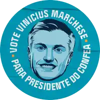 a blue sticker with a man 's face and the words vote unicus marchese