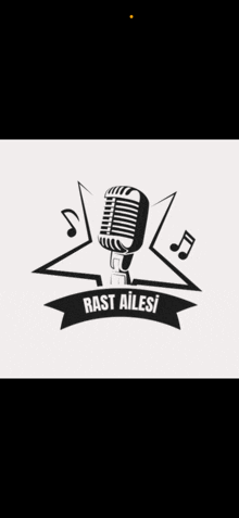 a black and white logo for rast ailesi with a microphone