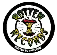 a logo for rotten to the core records with a leopard print apple