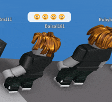 a group of roblox characters including baisal181 and rubyb are standing in front of a blue background