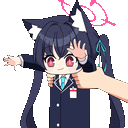 a person is holding a little girl in a suit with a cat ear .