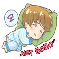 a cartoon drawing of a boy sleeping with the words met bobo written below him