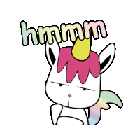 a unicorn with a pink mane and a yellow horn is making a funny face .