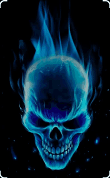 a skull with blue flames coming out of it 's head