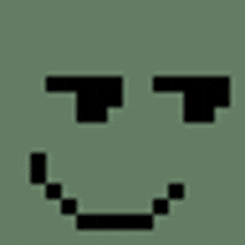 a pixel art of a smiley face with a slight smile on a green background .