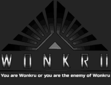 a black and silver logo for wonkru with a triangle in the middle