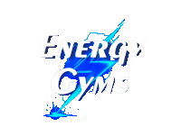 a logo for energy gyms with a blue lightning bolt in the middle