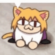 a cartoon cat with glasses and a speech bubble is sitting on the floor .