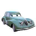 a cartoon car from the movie cars is sitting on a white background .