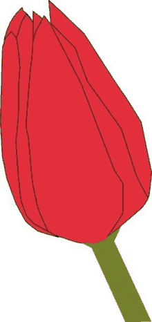 a cartoon drawing of a red tulip with a green stem on a white background .