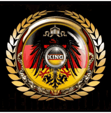 a king emblem with a german flag and a black eagle