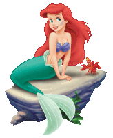 ariel from the little mermaid sits on a rock with a crab