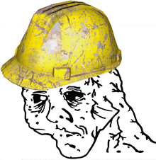 a drawing of a man wearing a yellow hard hat on his head