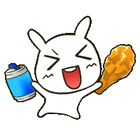 a cartoon of a rabbit holding a can of soda and a fried chicken leg