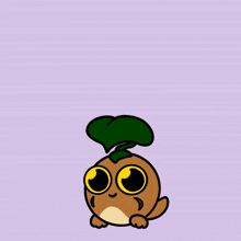 a cartoon drawing of a potato with a green leaf on top